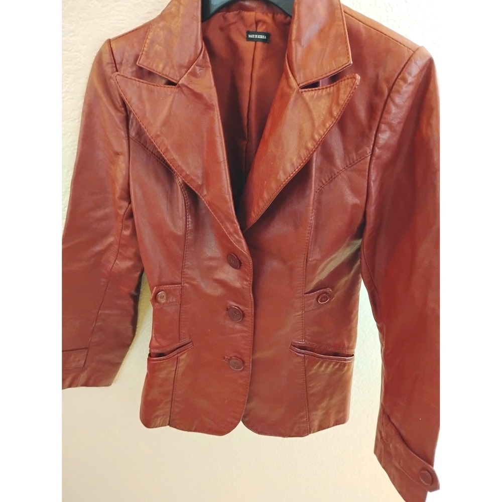 💗💜Vintage 70s Merlot Oxblood Leather Blazer Jacket Fitted Vampy quiet luxury